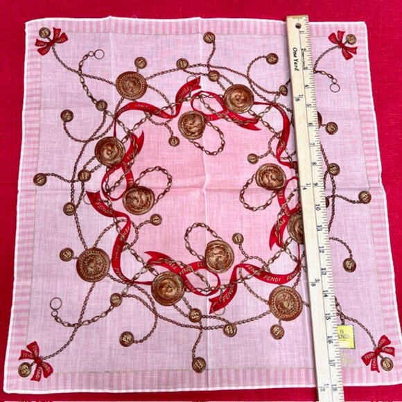 New Febdi Cotton Handkerchief/MiniScarf 18" white pink striped red bow tie (95) - Picture 5 of 8